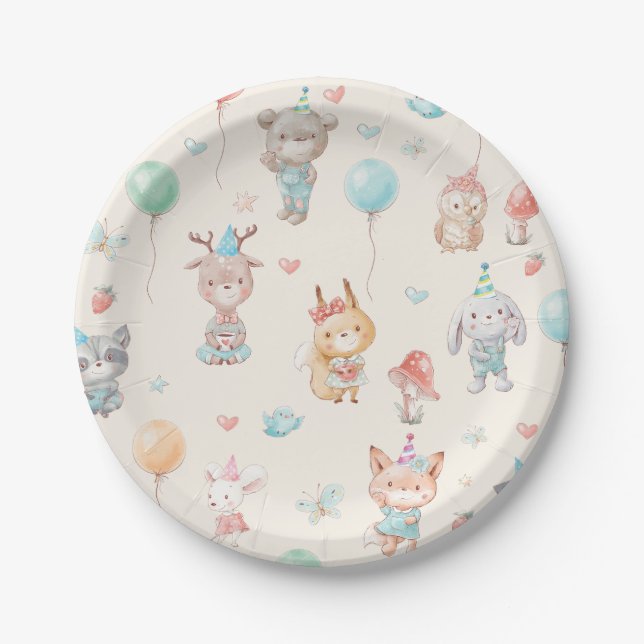 Cute Woodland Animals Birthday Party   Paper Plate (Front)