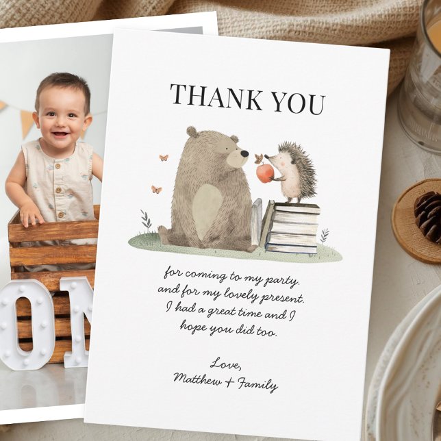 Cute Woodland Animals Birthday Photo Thank You Card (Creator Uploaded)