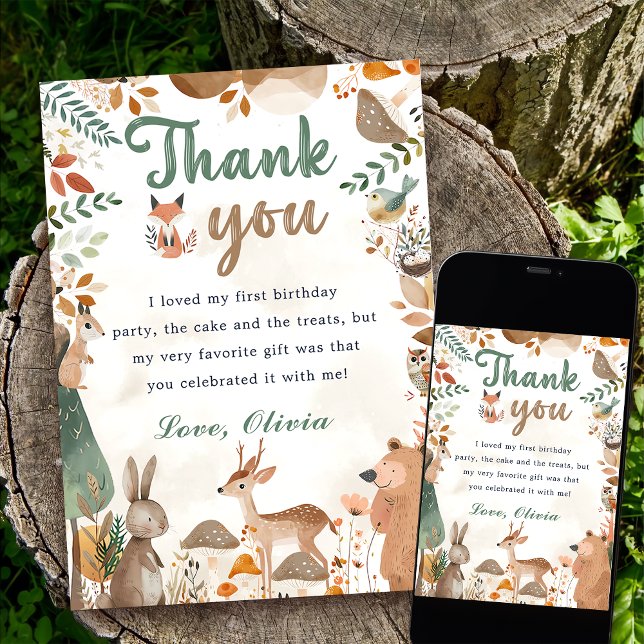 Cute Woodland Animals Birthday Thank You Card (Creator Uploaded)