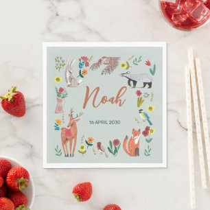 Cute Woodland Animals Blue Baby Shower Napkin