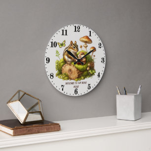 Cute woodland animals book nook reading lovers large clock