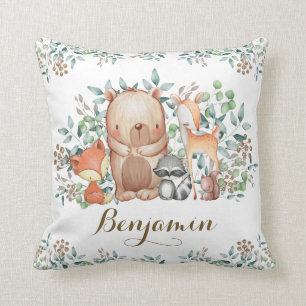 Cute Woodland Animals / Botanical Forest Nursery Cushion