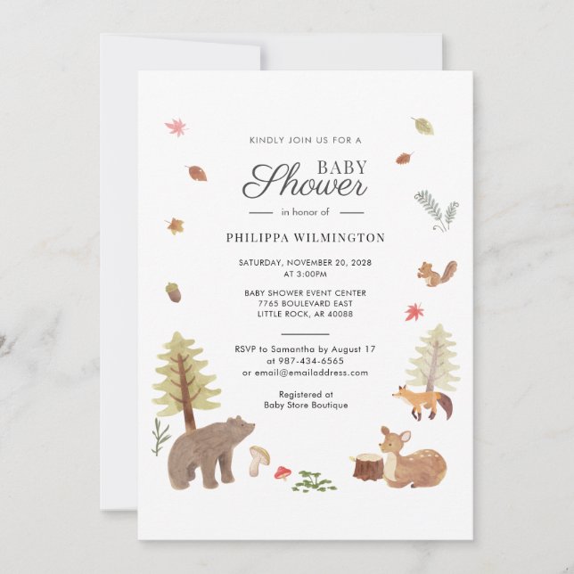 Cute Woodland Animals Boys Baby Shower Invitation (Front)