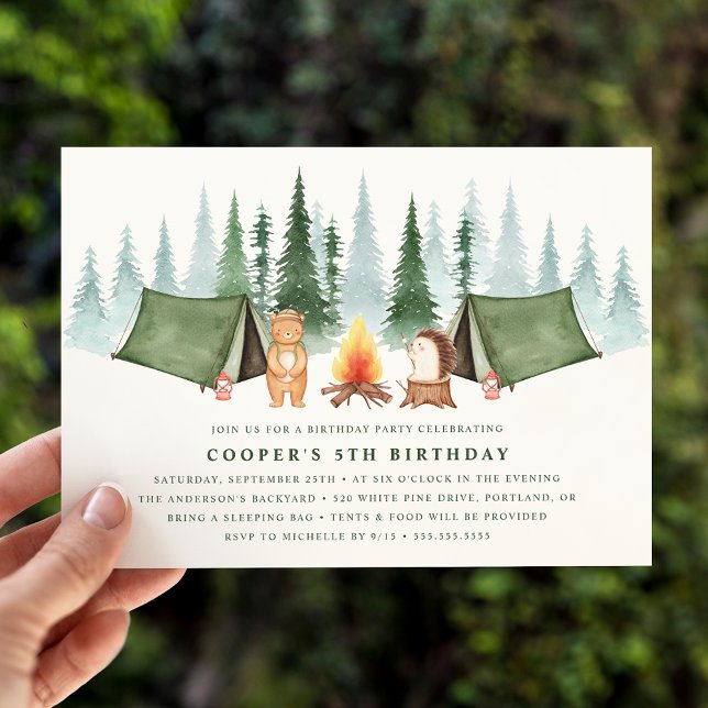 Cute Woodland Animals Camping Birthday Party Invitation (Creator Uploaded)