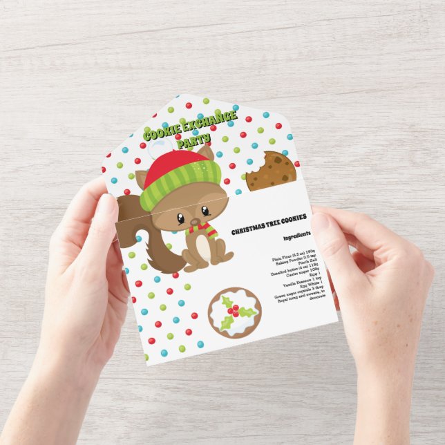 Cute woodland animals Christmas cookie recipe card (Opening)