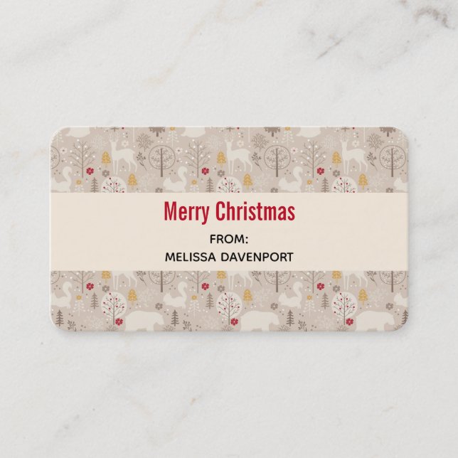 Cute Woodland Animals Christmas Pattern Business Card (Front)