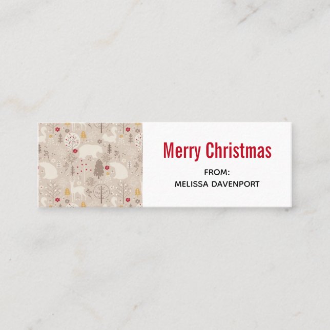 Cute Woodland Animals Christmas Pattern Mini Business Card (Front)