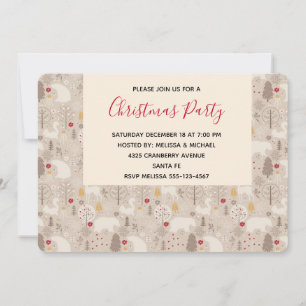 Cute Woodland Animals Christmas Pattern Party Invitation