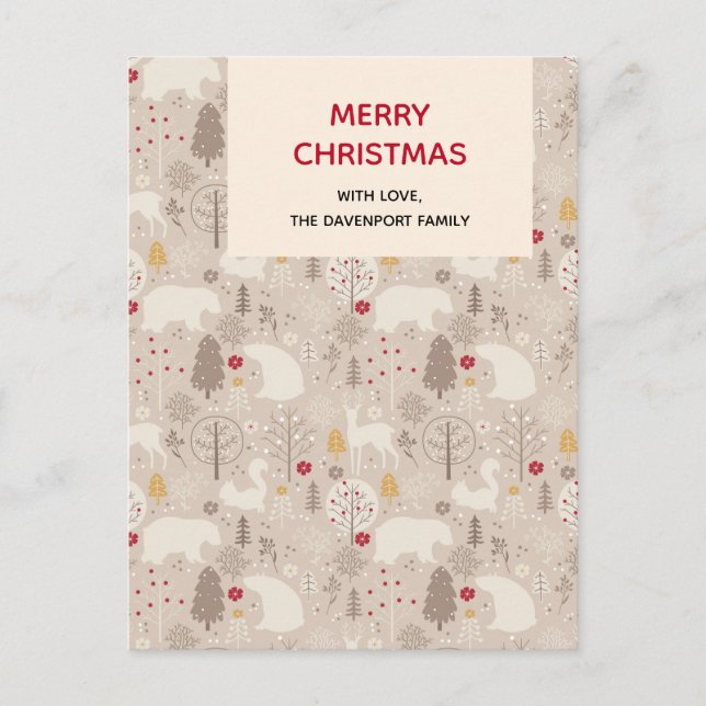 Cute Woodland Animals Christmas Pattern Postcard (Front)