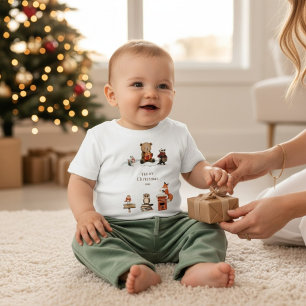 Cute Woodland Animals Christmas Teddy Bear Snow Baby T-Shirt