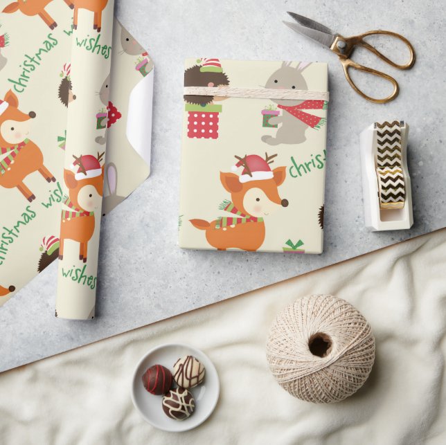 Cute Woodland Animals Christmas Wishes Kids Wrapping Paper (Crafts)