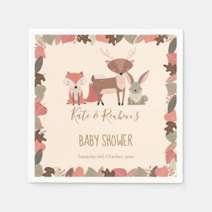 Cute Woodland Animals Couples Baby Shower Napkin