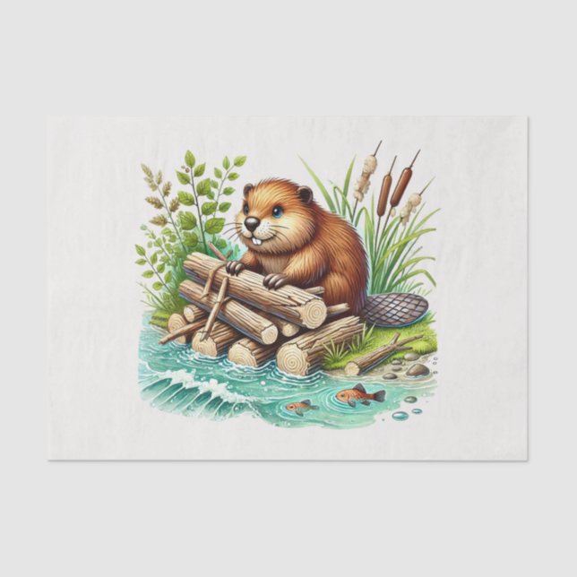 Cute woodland animals decoupage beaver tissue paper (Front)