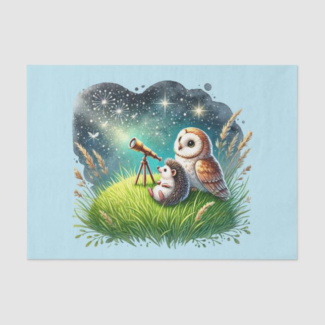 Cute woodland animals decoupage owl hedgehog tissue paper (Front)