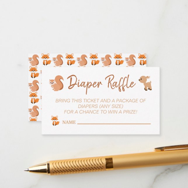 Cute Woodland Animals Diaper Raffle Baby Shower Enclosure Card (Front/Back In Situ)