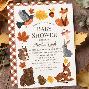 Cute Woodland Animals Fall Autumn Baby Shower Invitation