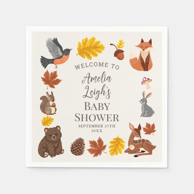Cute Woodland Animals Fall Autumn Baby Shower  Napkin (Front)