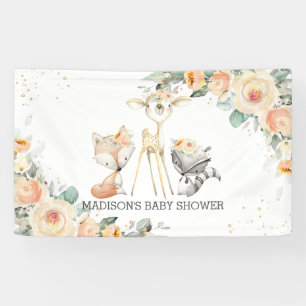Cute Woodland Animals Floral Baby Shower Backdrop Banner