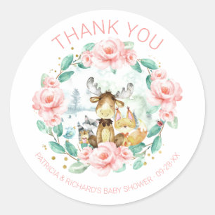 Cute Woodland Animals Floral Greenery Baby Shower Classic Round Sticker