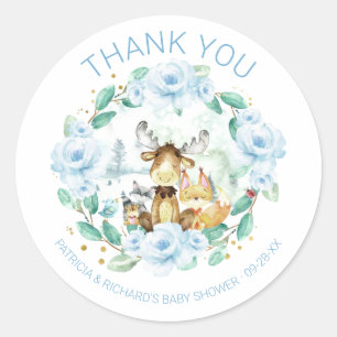 Cute Woodland Animals Floral Greenery Baby Shower Classic Round Sticker