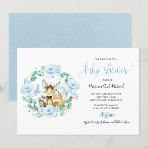 Cute Woodland Animals Floral Greenery Baby Shower Invitation