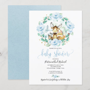 Cute Woodland Animals Floral Greenery Baby Shower Invitation