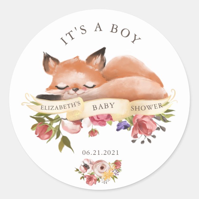 Cute Woodland Animals Floral It's a Boy Sticker (Front)