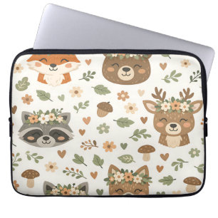 Cute Woodland Animals Floral Pattern Laptop Sleeve