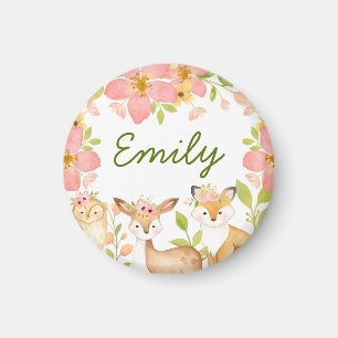 Cute Woodland Animals Floral Personalised Magnet