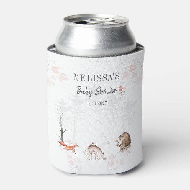 Cute Woodland Animals Forest Baby Shower Can Cooler (Can Front)