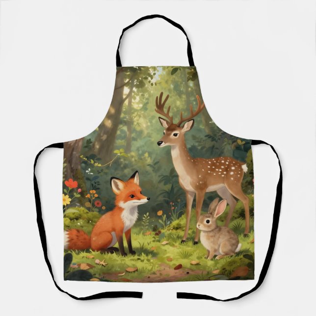 Cute Woodland Animals Forest Scene Apron (Front)