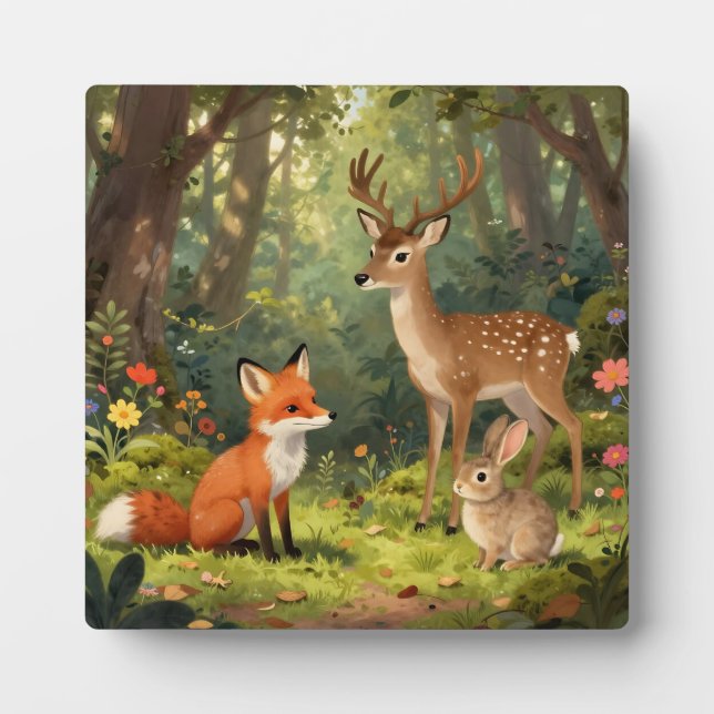Cute Woodland Animals Forest Scene Plaque (Front)