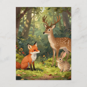 Cute Woodland Animals Forest Scene Postcard