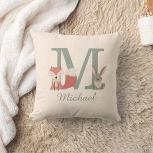 Cute Woodland Animals Friends Monogram Initial Cushion