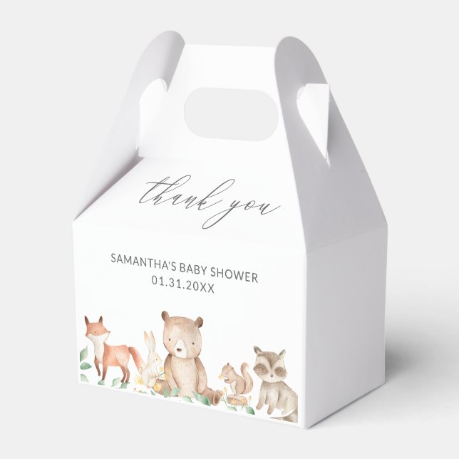 Cute Woodland Animals Gender Neutral Baby Shower Favour Box (Front Side)