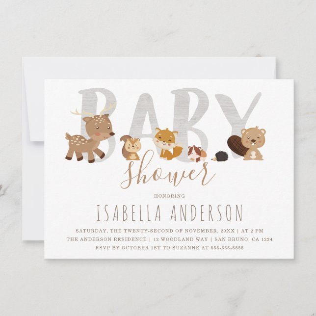 Cute Woodland Animals | Gender Neutral Baby Shower Invitation (Front)