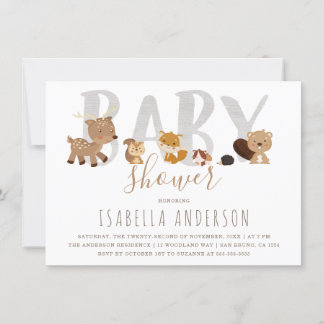Cute Woodland Animals | Gender Neutral Baby Shower Invitation