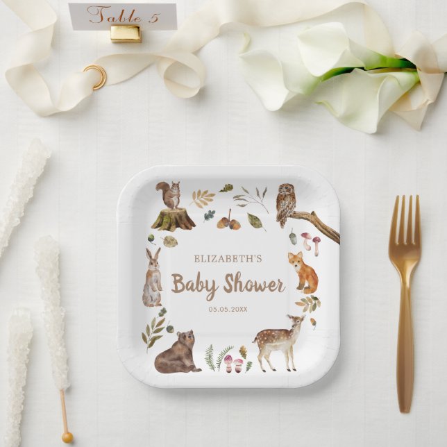 Cute Woodland Animals Gender Neutral Baby Shower Paper Plate (Wedding)
