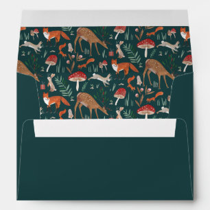 Cute Woodland Animals Green Christmas Forest Envelope