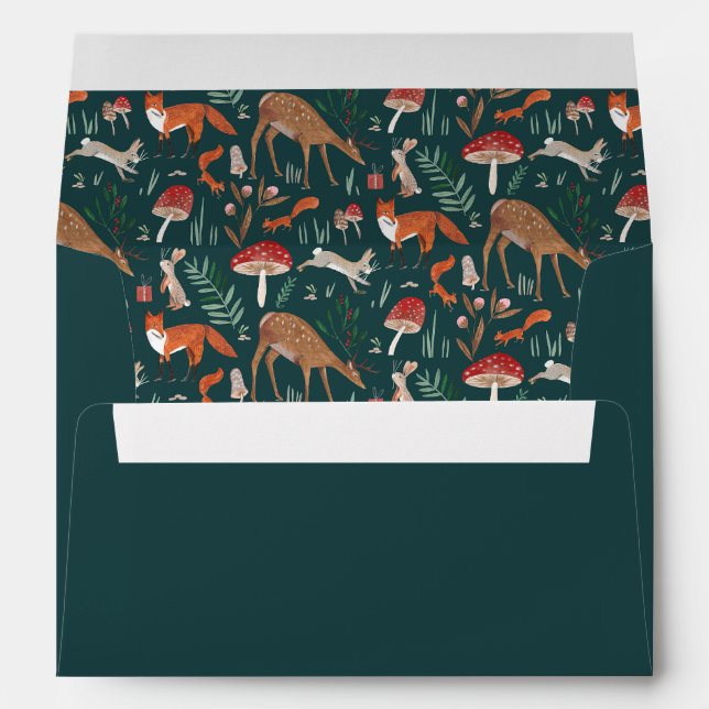 Cute Woodland Animals Green Christmas Forest Envelope (Back (Bottom))