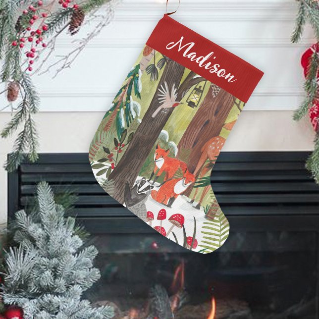 Cute Woodland animals Green Christmas  Large Christmas Stocking (Cute Woodland animals Green Christmas Large Christmas Stocking)