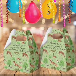 Cute Woodland Animals Green Meadow Pattern Favour Box