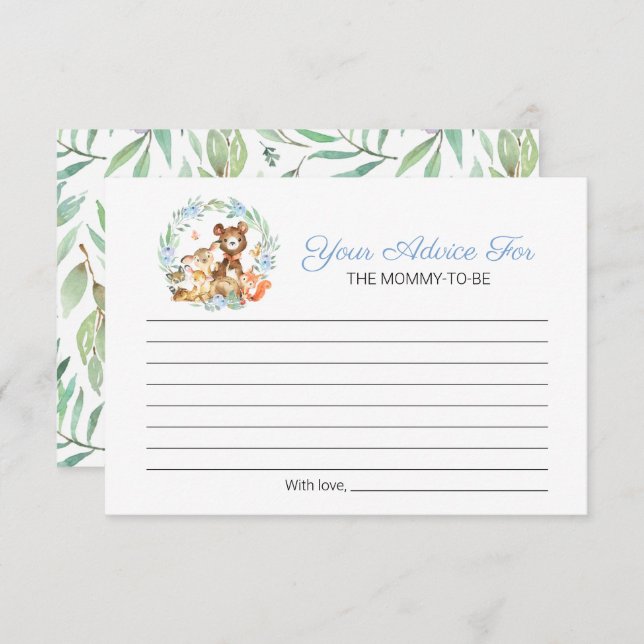 Cute Woodland Animals Greenery Baby Shower Advice Invitation (Front/Back)