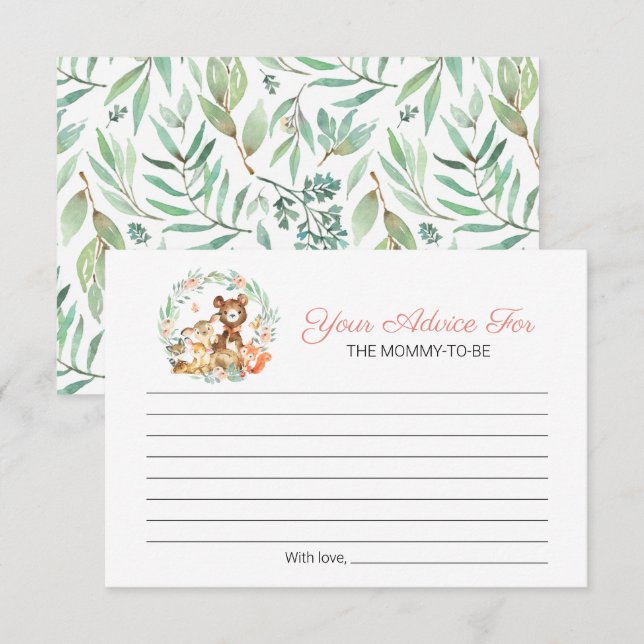 Cute Woodland Animals Greenery Baby Shower Advice Invitation (Front/Back)