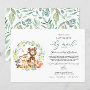Cute Woodland Animals Greenery Baby Shower By Mail Invitation