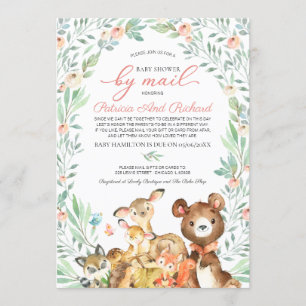 Cute Woodland Animals Greenery Baby Shower By Mail Invitation