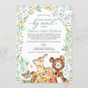 Cute Woodland Animals Greenery Baby Shower By Mail Invitation