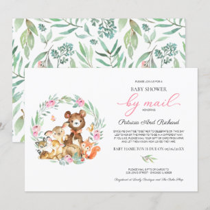 Cute Woodland Animals Greenery Baby Shower By Mail Invitation