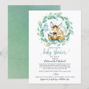 Cute Woodland Animals Greenery Baby Shower By Mail Invitation
