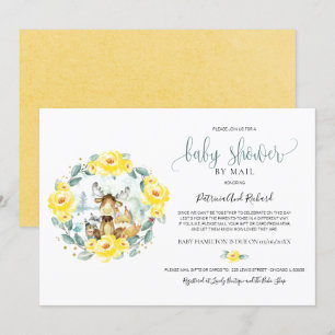 Cute Woodland Animals Greenery Baby Shower By Mail Invitation